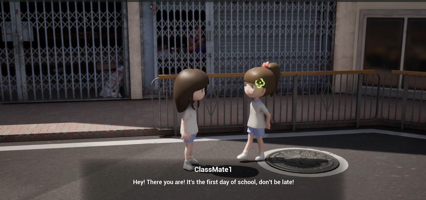 In-game view of the neighborhood street
